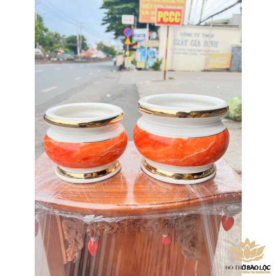 Bát nhang sứ họa tiết Đá Hoa Cương cao 8cm ngang 10cm  - Màu Đỏ 