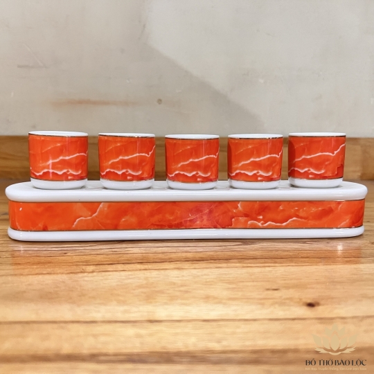 Chum nước, áng nước sứ họa tiết Đá Hoa Cương bộ 5 ly – Màu Đỏ