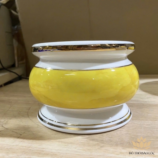 Bát nhang sứ họa tiết Đá Hoa Cương cao 8cm ngang 10cm - Màu Vàng