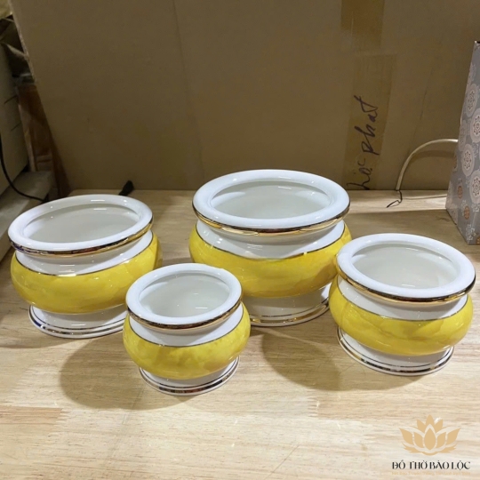 Bát nhang sứ họa tiết Đá Hoa Cương cao 8cm ngang 10cm - Màu Vàng