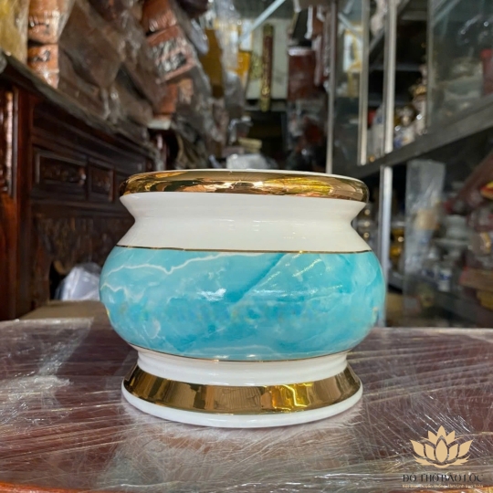 Bát Nhang Sứ Họa Tiết Đá Hoa Cương cao 9cm ngang 11cm - Màu Xanh 