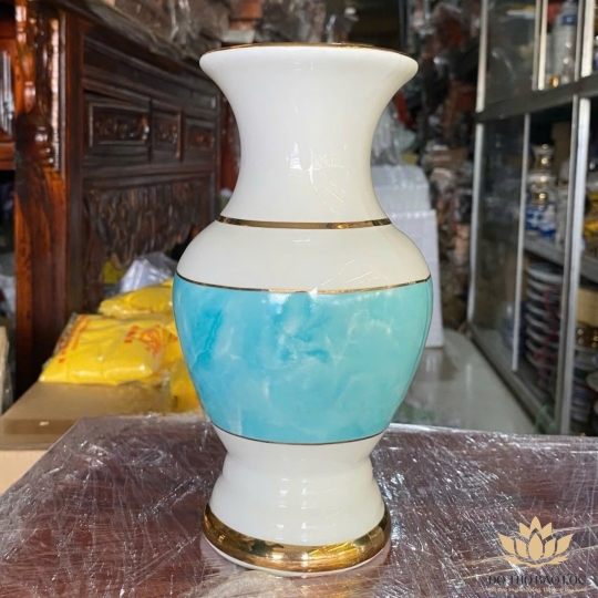 Bình hoa thờ cúng sứ họa tiết đá hoa cương - Đá Hoa Cương màu Xanh Cao 17cm Ngang 8cm