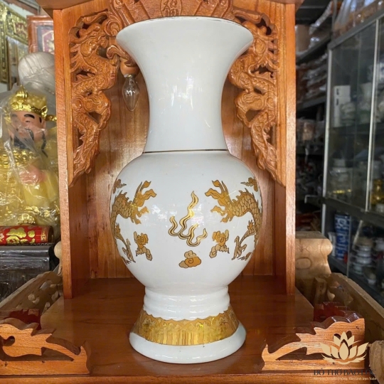Bình bông sứ Trắng Rồng cao cấp cao 31.5cm