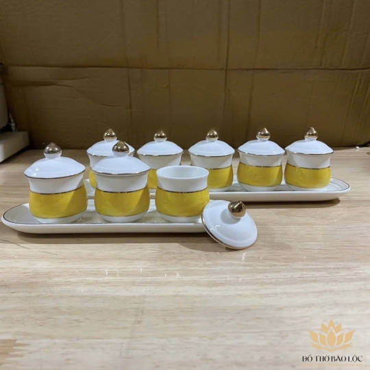 Chum nước, áng nước sứ họa tiết đá hoa cương có nắp loại 5 ly - Vàng