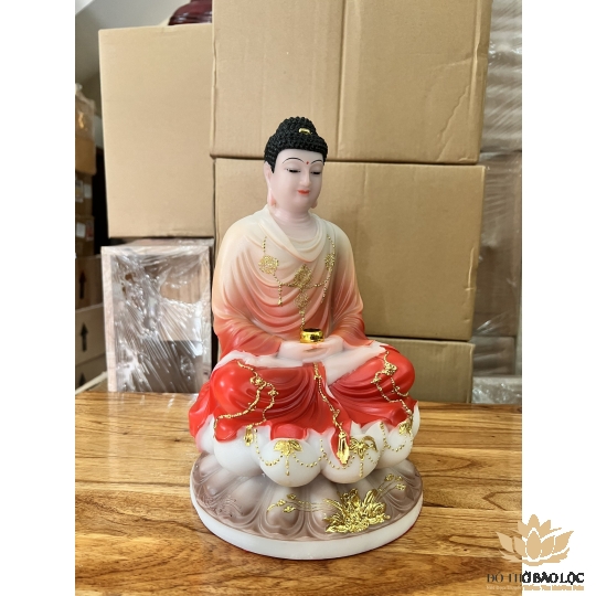 [12inch] Tượng Thích Ca Mâu Ni Phật Ngồi Đài Sen Bằng Đá Nhập Cao 30cm - Màu Đỏ