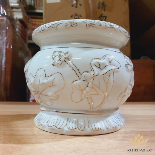 Lư hương sứ Bạch Ngọc cao cấp cao 14cm đường kính 18cm