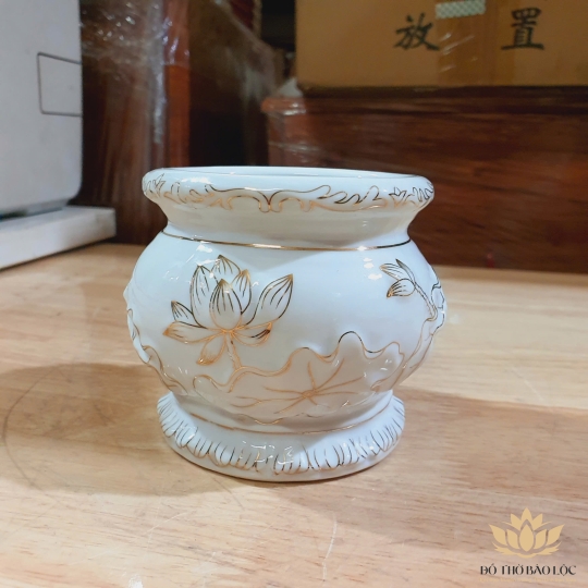Lư hương bạch ngọc sứ trắng cao cấp cao 10,5cm đường kính 13cm