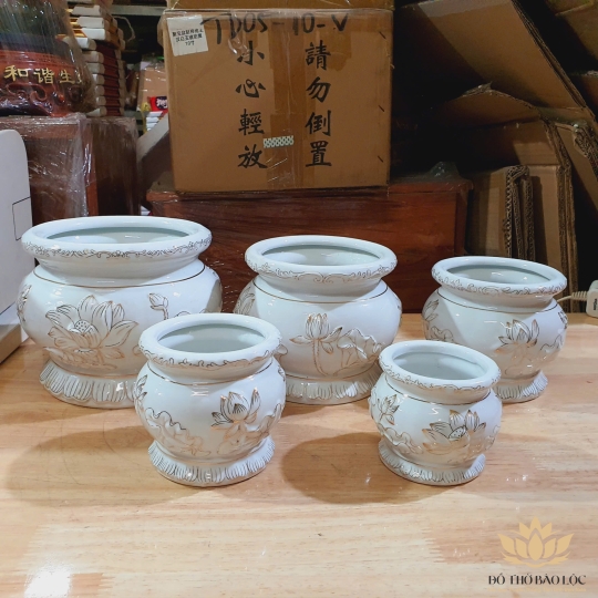 Lư hương sứ trắng Bạch Ngọc trắng cao cấp cao 12cm đường kính 15 cm