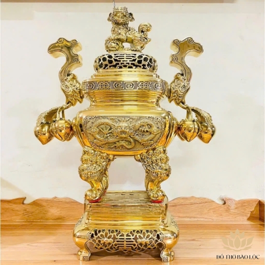 Bộ Tam Sự Đỉnh Đồng quả đào thương hiệu Vĩnh Tiến sản xuất Việt Nam Cao 50cm