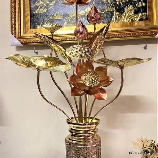 Hoa Sen Thờ Cúng Bằng Đồng cao 70cm - Đồng Vĩnh Tiến