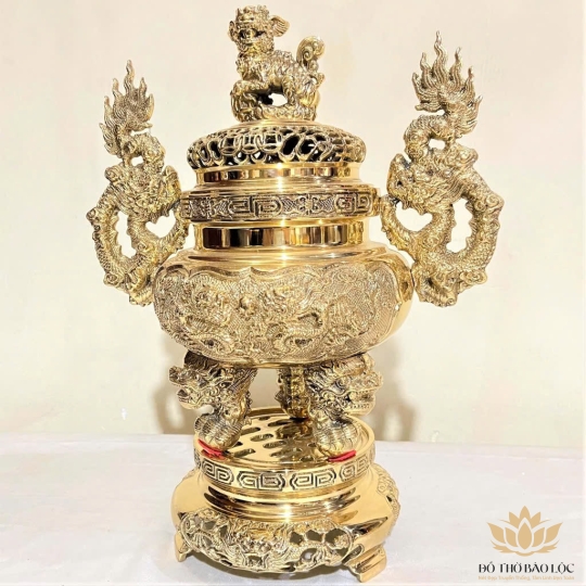 Bộ Tam Sự Đỉnh Tròn Bằng Đồng Cao 30cm (Số 0) thương hiệu Vĩnh Tiến sản xuất tại Việt Nam