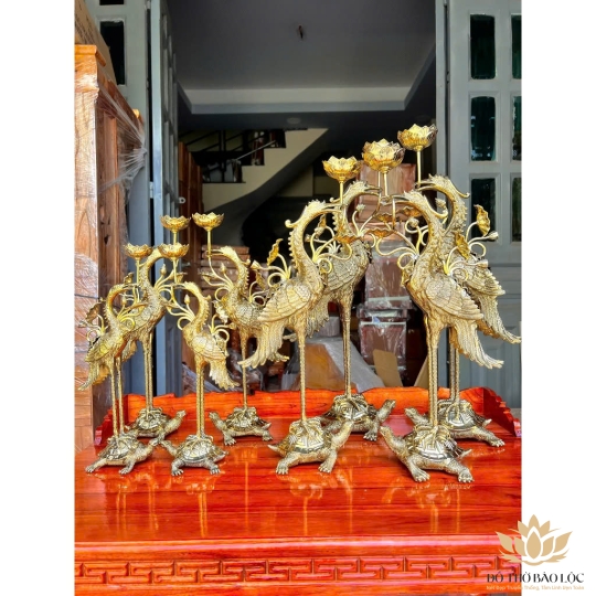 Cặp Hạc Thờ Gia Tiên Bằng Đồng Thương Hiệu Vĩnh Tiến 5 cỡ - Cỡ 4 Cao 47cm HC3