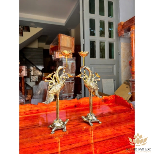 Cặp Hạc Thờ Gia Tiên Bằng Đồng Thương Hiệu Vĩnh Tiến 5 cỡ - Cỡ 3 Cao 40cm HC2