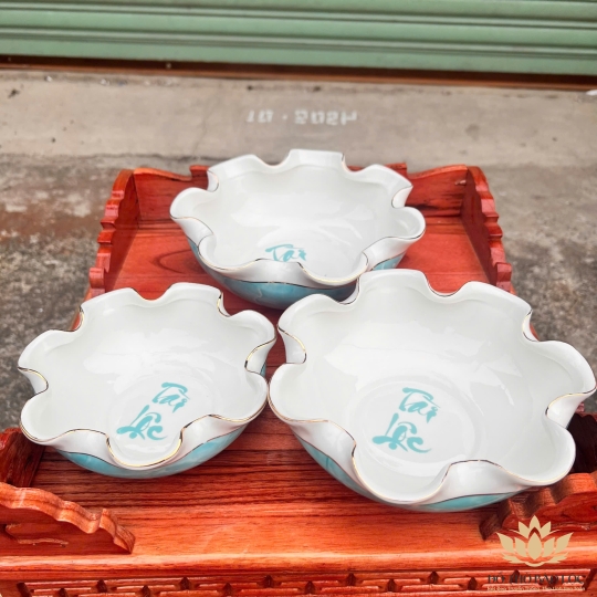 Bát Sen Thả Hoa, Bát “Minh đường tụ thủy” Vân Đá Hoa Cương Chữ Tài Lộc Màu Xanh Ngang 20cm