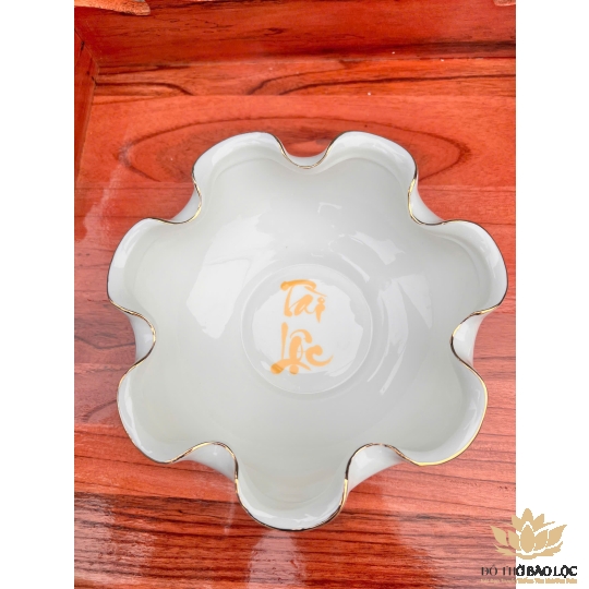 Bát Sen Thả Hoa, Bát “Minh đường tụ thủy” Vân Đá Hoa Cương Chữ Tài Lộc Màu Vàng - Ngang 17cm