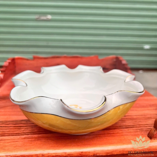 Bát Sen Thả Hoa, Bát “Minh đường tụ thủy” Vân Đá Hoa Cương Chữ Tài Lộc Màu Vàng - Ngang 20cm