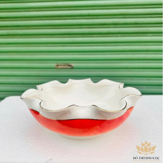 Bát Sen Thả Hoa, Bát “Minh đường tụ thủy” Vân Đá Hoa Cương Chữ Tài Lộc Màu Đỏ 22cm