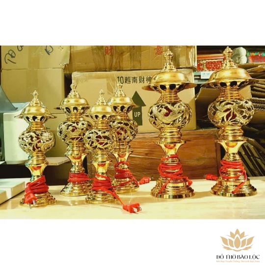 Đèn đồng long phụng thờ gia tiên thương hiệu Thuận Phát (3 cỡ) - Cỡ nhỏ 27cm