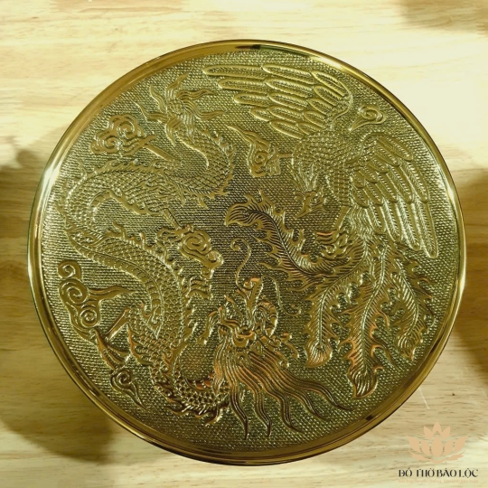 Đĩa đựng trái cây (mâm bồng) bằng đồng thương hiệu Thuận Phát (3 cỡ) - Cỡ Vừa Cao 9cm