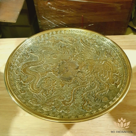 Đĩa đựng trái cây (mâm bồng) bằng đồng thương hiệu Thuận Phát (3 cỡ) - Cỡ Vừa Cao 9cm