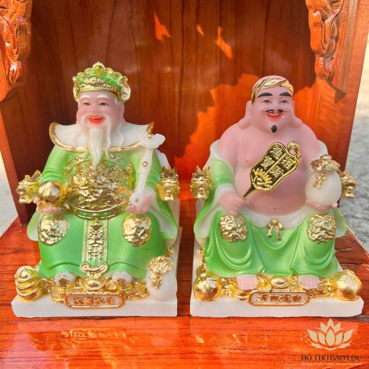 [8inch] Tượng Thần Tài Thổ Địa Đá sản xuất tại Việt Nam Cao Cấp Cao 20cm – Màu Xanh Lá - Mẫu Phú Qúy