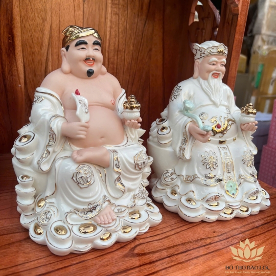 [8inch] Tượng Thần Tài Thổ Địa Sứ cao cấp nhập khẩu Đài Loan Cao 20cm- 2 màu trắng, vàng- Mã C09