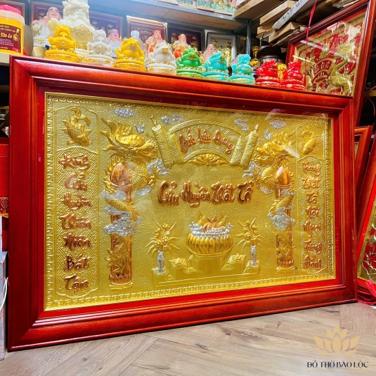 [75x115] Bài Vị Cửu Huyền Thất Tổ Bằng Đồng Khung Gỗ Ngang 115cm x Cao 75cm - Có đèn