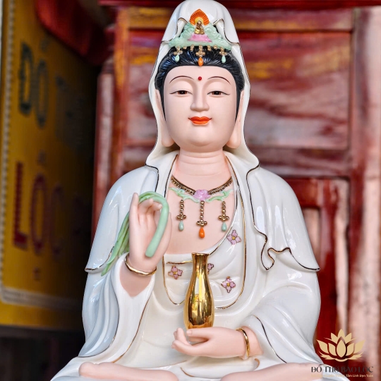 Tượng Quan Thế Âm Bồ Tát Ngồi Đài Sen Bằng Sứ Cao Cấp cao 40cm