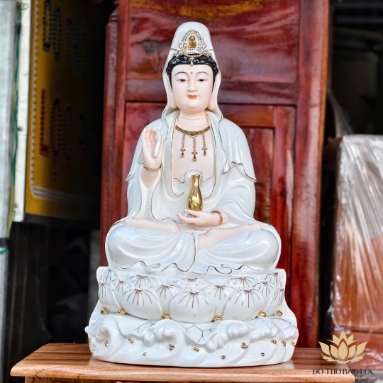 Tượng Quan Thế Âm Bồ Tát Ngồi Đài Sen Bằng Sứ Cao Cấp cao 40cm
