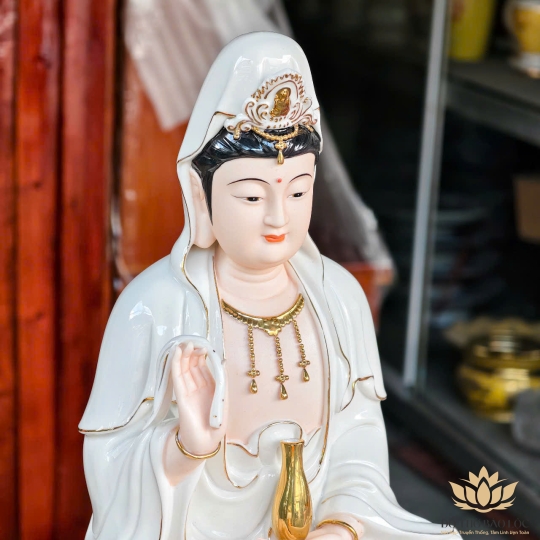 Tượng Quan Thế Âm Bồ Tát Ngồi Đài Sen Bằng Sứ Cao Cấp cao 40cm