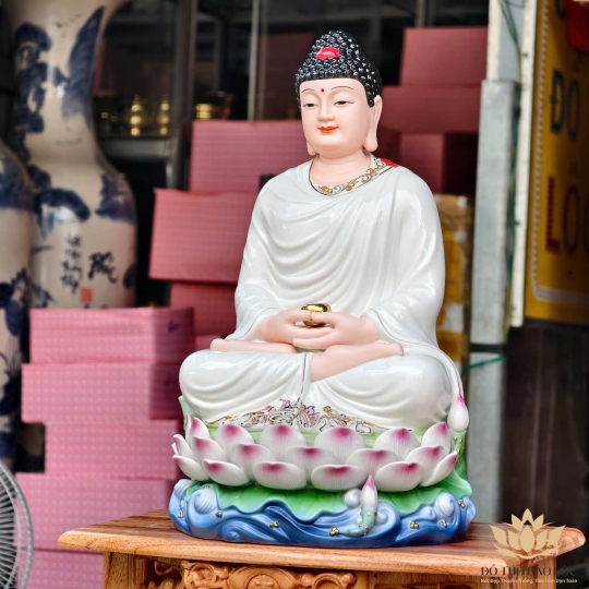 Tượng Phật A Di Đà Bằng Sứ Cao Cấp Ngồi Đài Sen cao 40cm