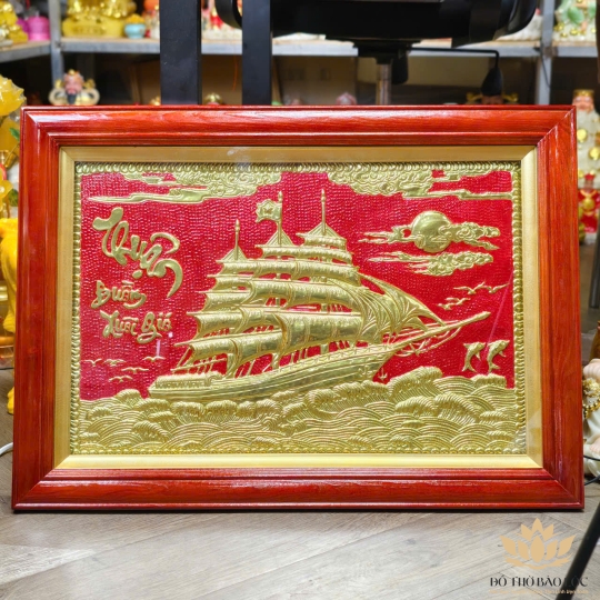 Tranh Thuận Buồm Xuôi Gió Bằng Đồng Khung Gỗ Ngang 70cm Cao 50cm