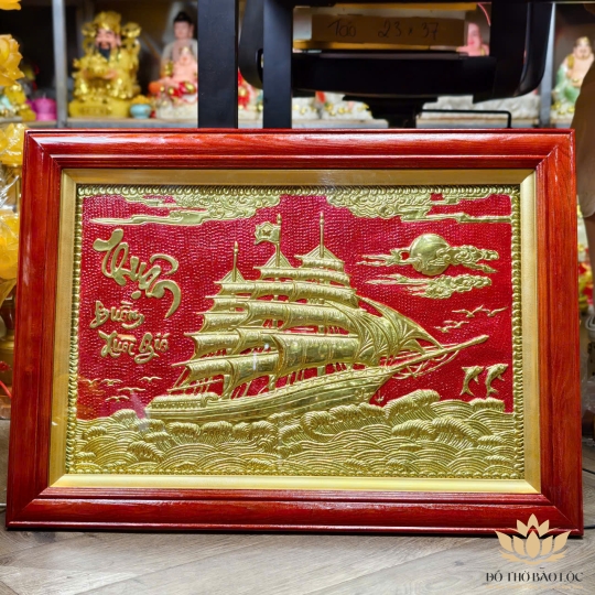 Tranh Thuận Buồm Xuôi Gió Bằng Đồng Khung Gỗ Ngang 70cm Cao 50cm