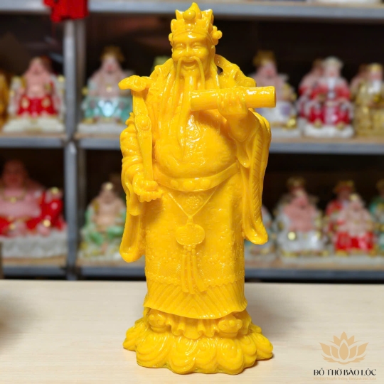 Bộ Tượng Phúc Lộc Thọ Bằng Bột Đá Màu Vàng Cao 37cm– Mang Lại Phúc Khí, Tài Lộc, Trường Thọ