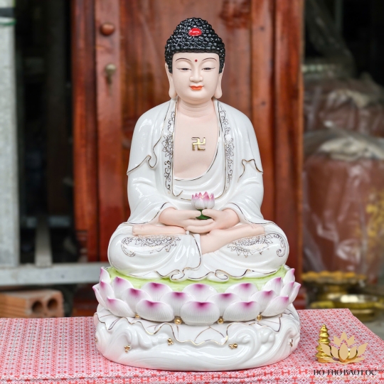 Tượng Phật A Di Đà bằng sứ đức hóa ngồi trên đài sen cao cấp cao 36cm