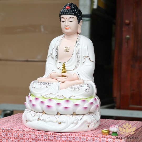 Tượng Phật A Di Đà bằng sứ đức hóa ngồi trên đài sen cao cấp cao 36cm