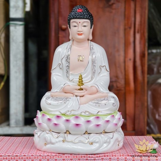 Tượng Phật A Di Đà bằng sứ đức hóa ngồi trên đài sen cao cấp cao 36cm