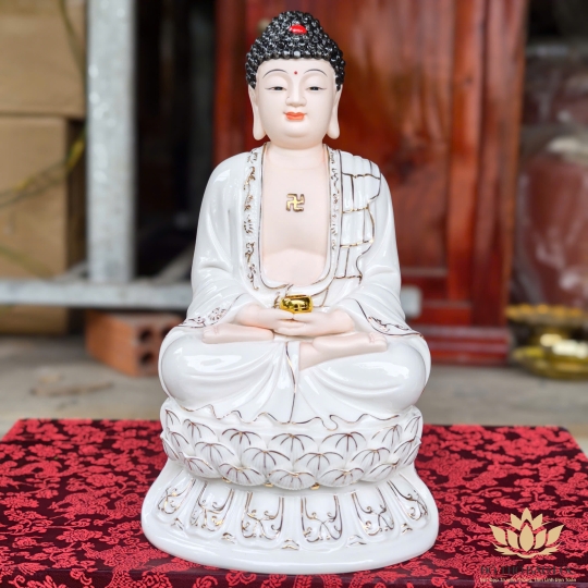 Tượng Phật A Di Đà bằng sứ đức hóa ngồi trên đài sen cao 31cm
