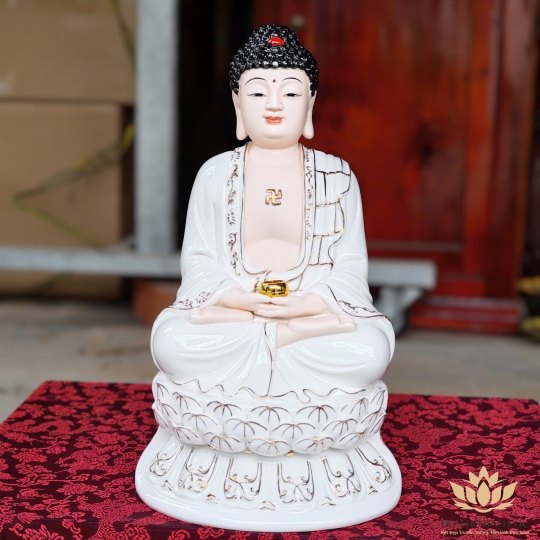 Tượng Phật A Di Đà bằng sứ đức hóa ngồi trên đài sen cao 31cm