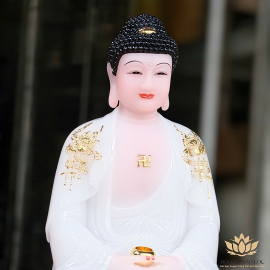 Tượng Phật A Di Đà bằng đá ngồi trên đài sen cao 30cm