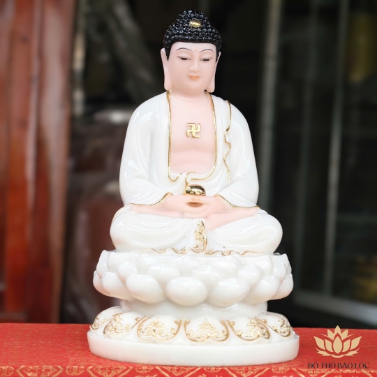 Tượng Phật A Di Đà bằng đá ngồi trên đài sen cao 30cm