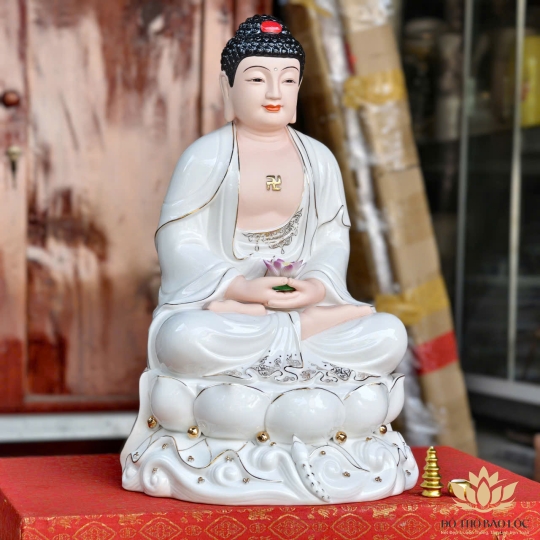Tượng A Di Đà bằng sứ đức hóa cao cấp ngồi trên đài sen (3 cỡ: Cao 30cm, Cao 35cm, Cao 40cm)