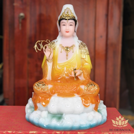 Tượng Quan Thế Âm Bồ Tát ngồi trên đài sen bằng đá cao cấp cao 30cm