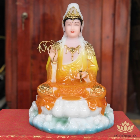 Tượng Quan Thế Âm Bồ Tát ngồi trên đài sen bằng đá cao cấp cao 30cm