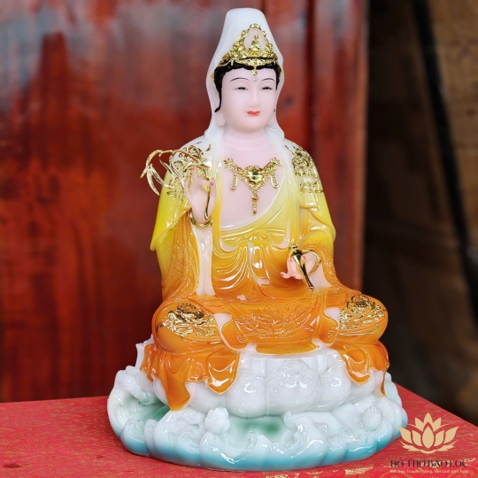 Tượng Quan Thế Âm Bồ Tát ngồi trên đài sen bằng đá cao cấp cao 30cm