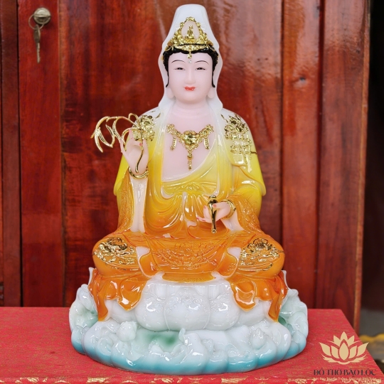 Tượng Quan Thế Âm Bồ Tát ngồi trên đài sen bằng đá cao cấp cao 30cm