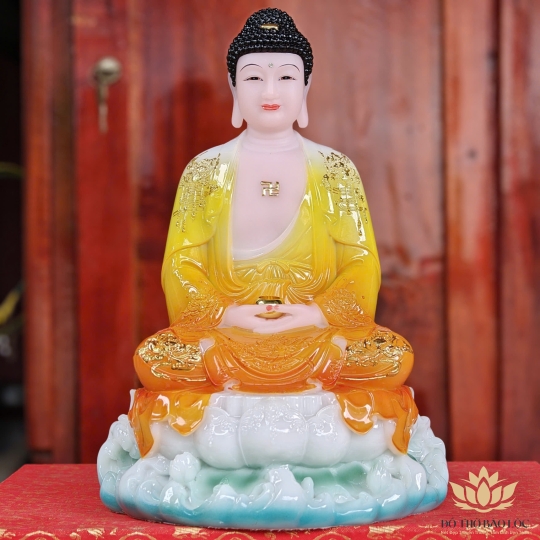 Tượng Phật A Di Đà ngồi trên đài sen bằng đá cao cấp cao 30cm