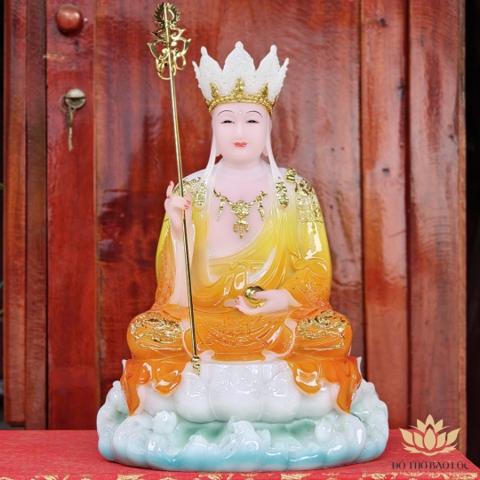 Tượng Địa Tạng Vương Bồ Tát ngồi trên đài sen bằng đá cao cấp cao 30cm