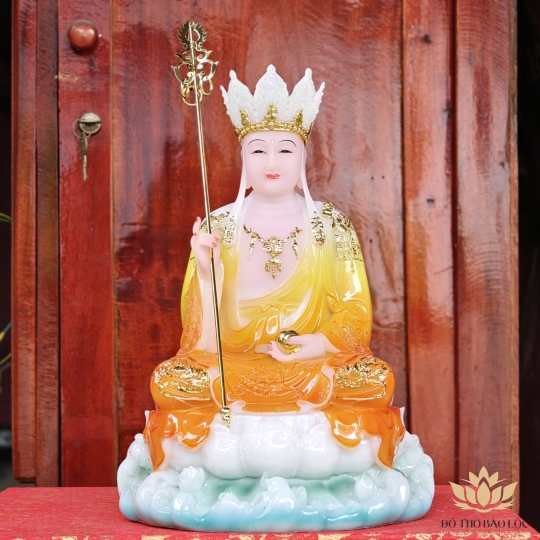 Tượng Địa Tạng Vương Bồ Tát ngồi trên đài sen bằng đá cao cấp cao 30cm