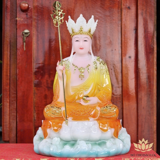 Tượng Địa Tạng Vương Bồ Tát ngồi trên đài sen bằng đá cao cấp cao 30cm